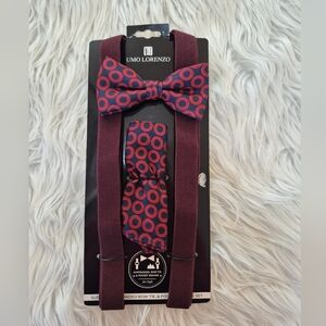 Umo Lorenzo Burgundy Bow Tie and Suspenders Set